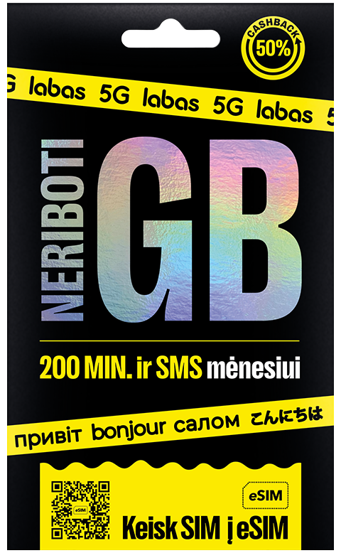 Pakuotė: NERIBOTI GB + 200 MIN. + 200 SMS